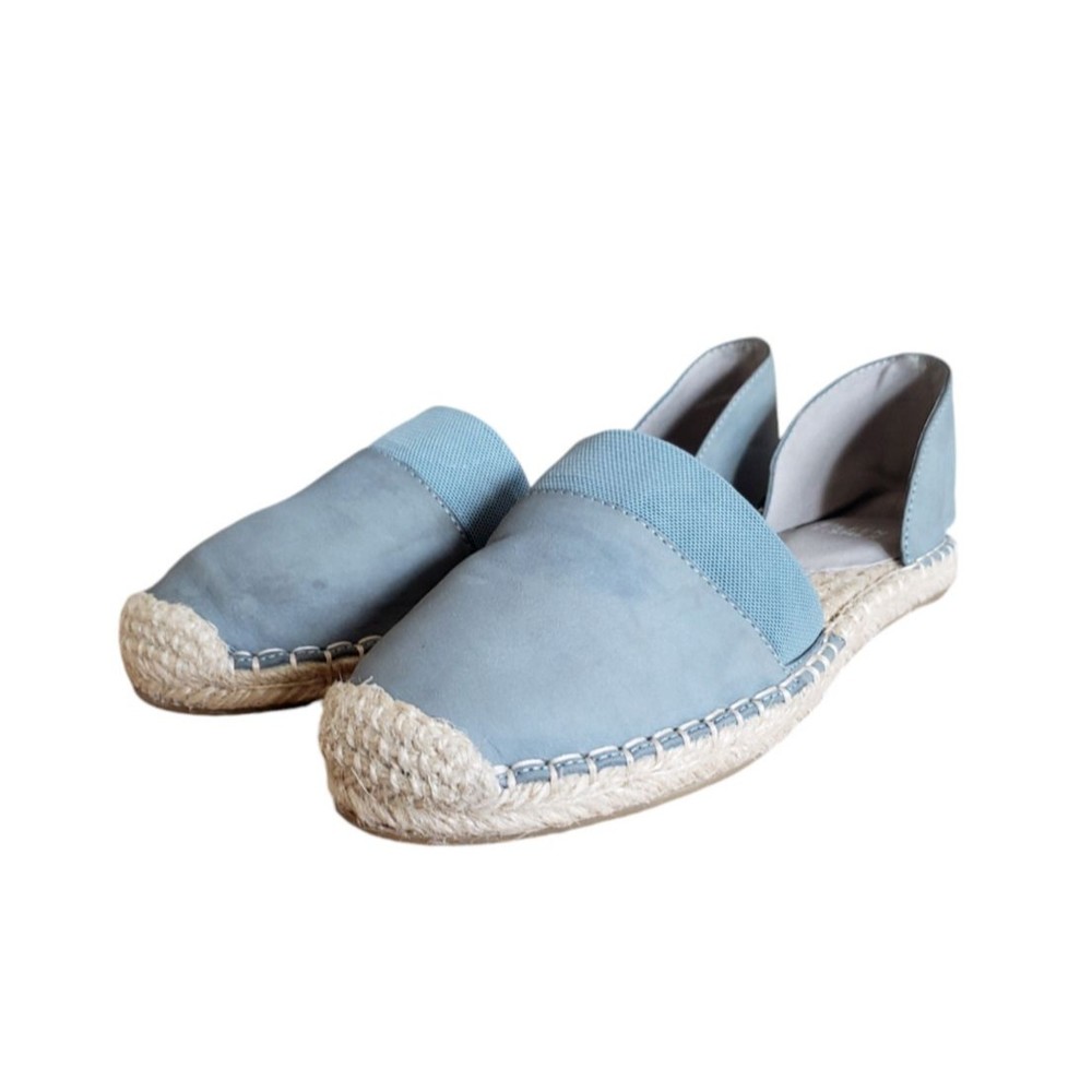 Eileen Fisher Lady Espadrilles Leather Top Slip On Flat Shoes Blue Womens SZ 7.5